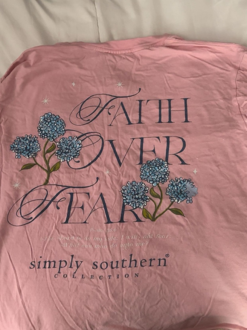 Simply Southern Pink Tee with Blue Hydrangea Faith Graphic
